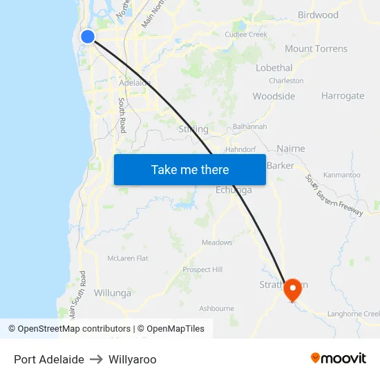 Port Adelaide to Willyaroo map