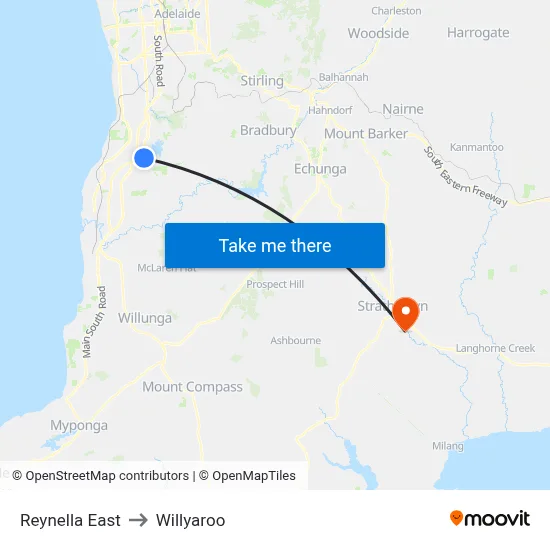 Reynella East to Willyaroo map