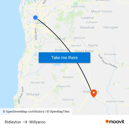 Ridleyton to Willyaroo map
