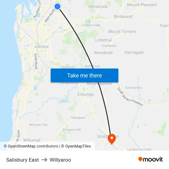 Salisbury East to Willyaroo map