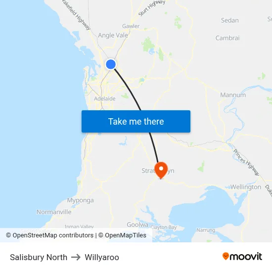 Salisbury North to Willyaroo map