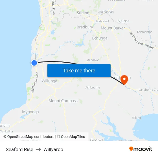 Seaford Rise to Willyaroo map