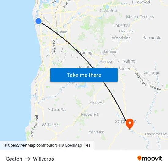 Seaton to Willyaroo map