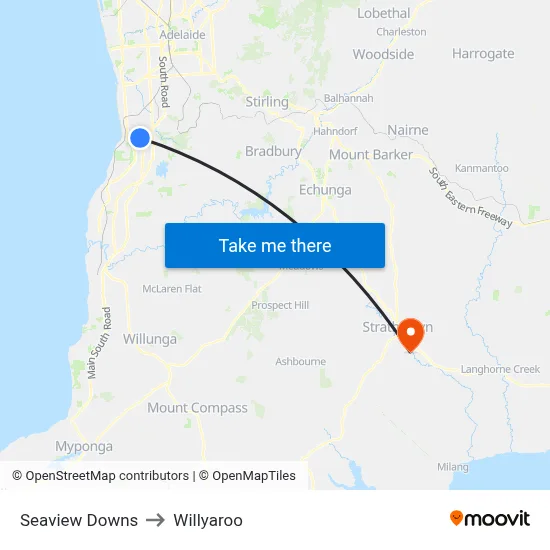 Seaview Downs to Willyaroo map