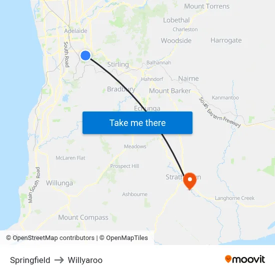 Springfield to Willyaroo map