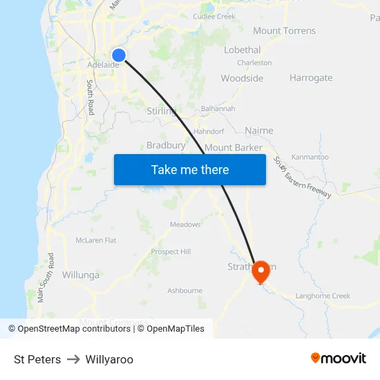 St Peters to Willyaroo map