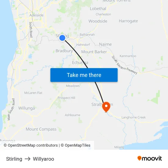 Stirling to Willyaroo map