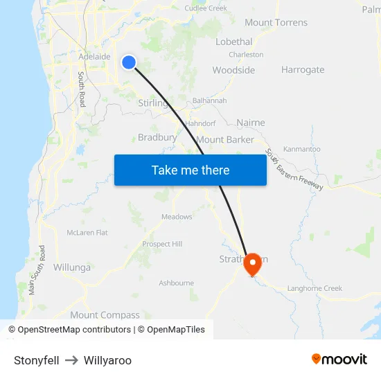 Stonyfell to Willyaroo map