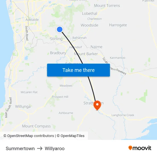 Summertown to Willyaroo map