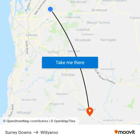 Surrey Downs to Willyaroo map