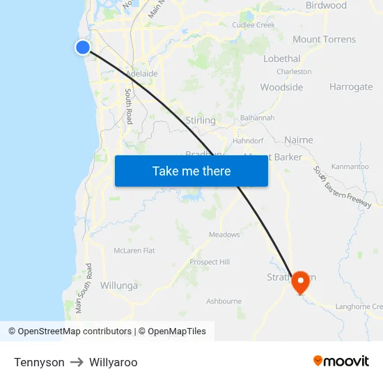 Tennyson to Willyaroo map