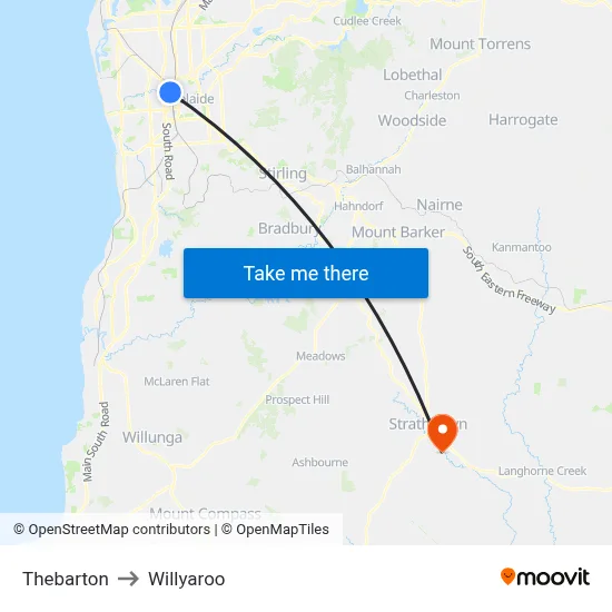 Thebarton to Willyaroo map