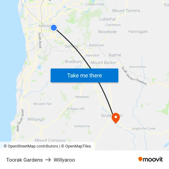 Toorak Gardens to Willyaroo map