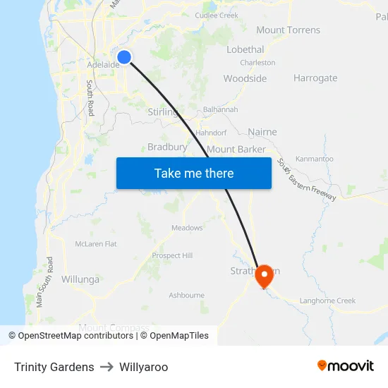 Trinity Gardens to Willyaroo map