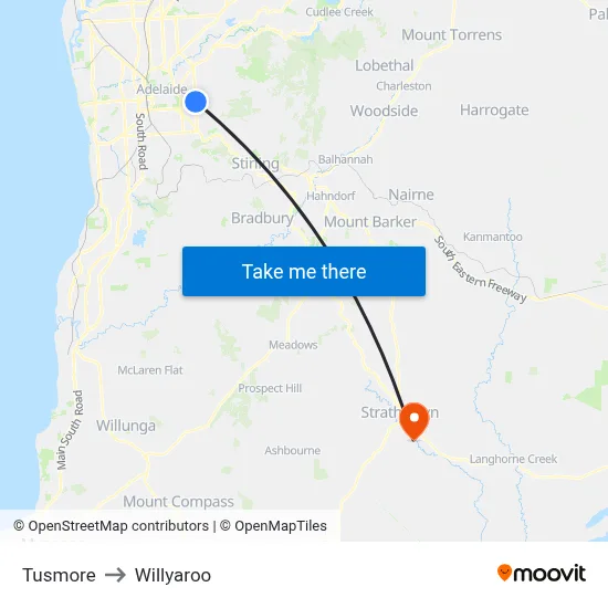 Tusmore to Willyaroo map