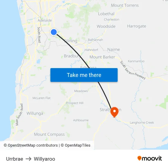 Urrbrae to Willyaroo map