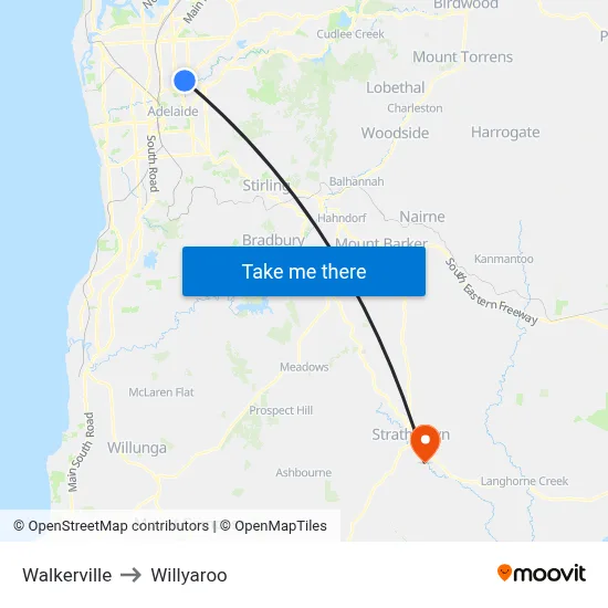 Walkerville to Willyaroo map