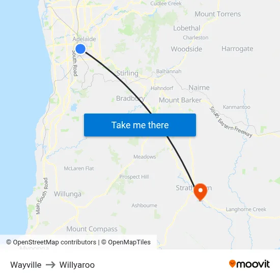 Wayville to Willyaroo map