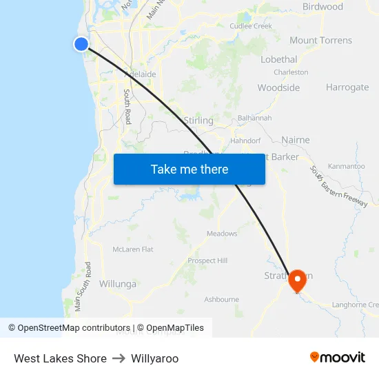 West Lakes Shore to Willyaroo map