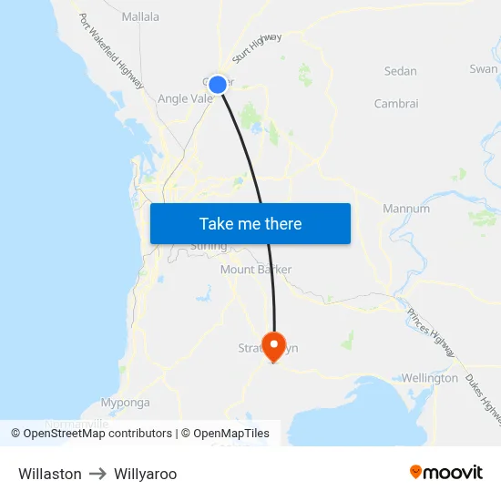 Willaston to Willyaroo map