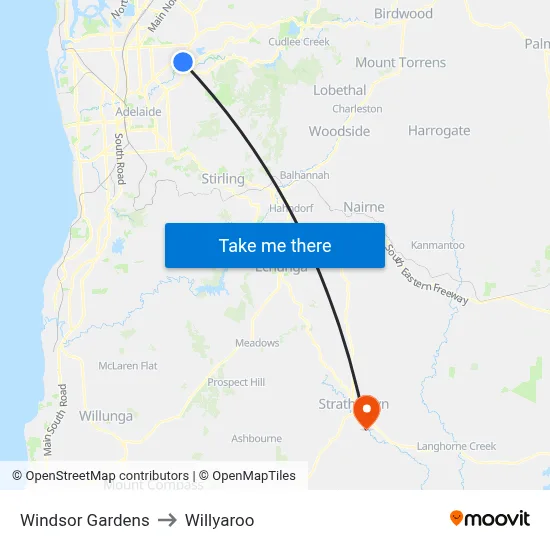 Windsor Gardens to Willyaroo map