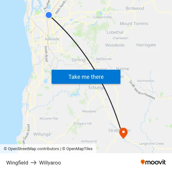 Wingfield to Willyaroo map