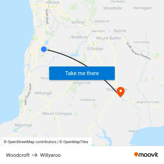 Woodcroft to Willyaroo map