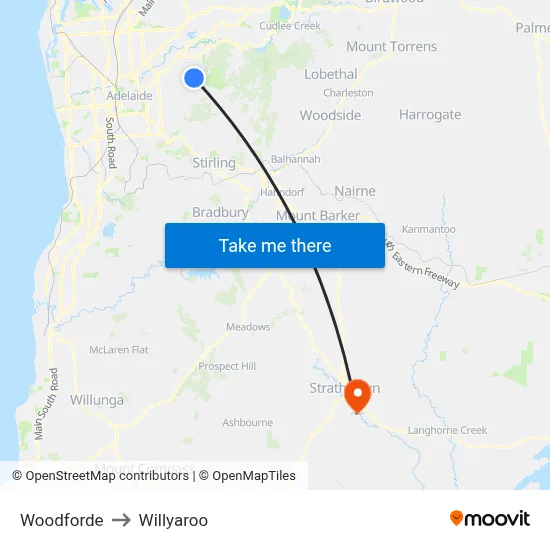 Woodforde to Willyaroo map