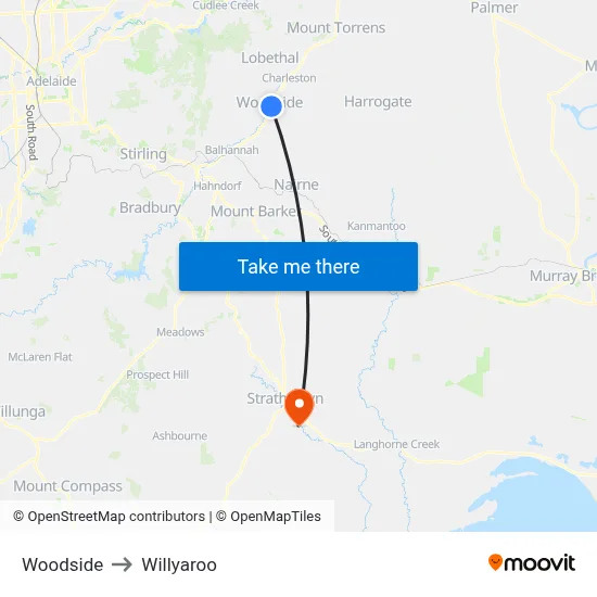 Woodside to Willyaroo map