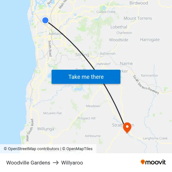 Woodville Gardens to Willyaroo map