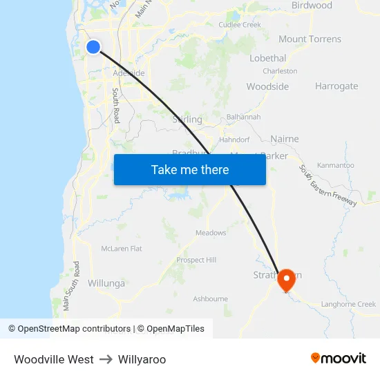 Woodville West to Willyaroo map
