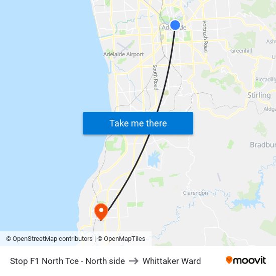 Stop F1 North Tce - North side to Whittaker Ward map