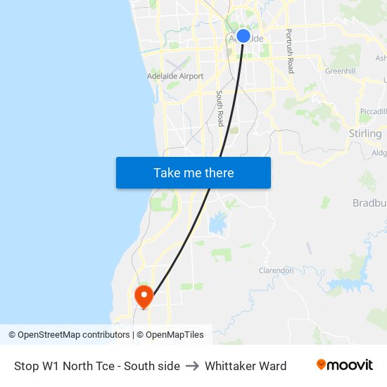 Stop W1 North Tce - South side to Whittaker Ward map