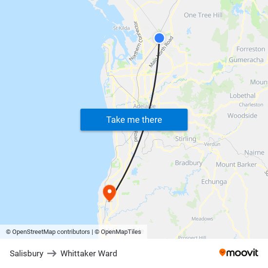 Salisbury to Whittaker Ward map