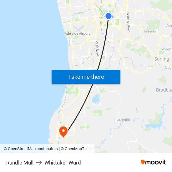 Rundle Mall to Whittaker Ward map