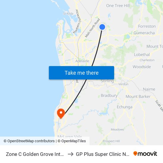 Zone C Golden Grove Interchange to GP Plus Super Clinic Noarlunga map