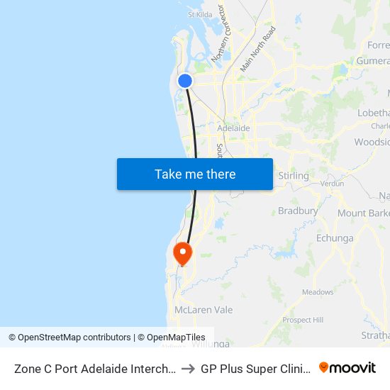 Zone C Port Adelaide Interchange - East side to GP Plus Super Clinic Noarlunga map