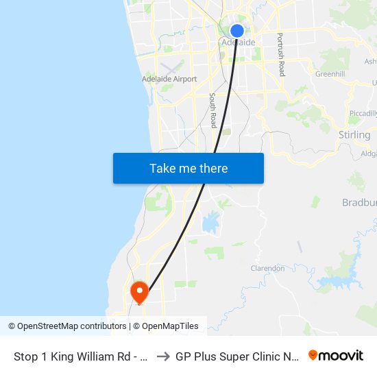 Stop 1 King William Rd - East side to GP Plus Super Clinic Noarlunga map