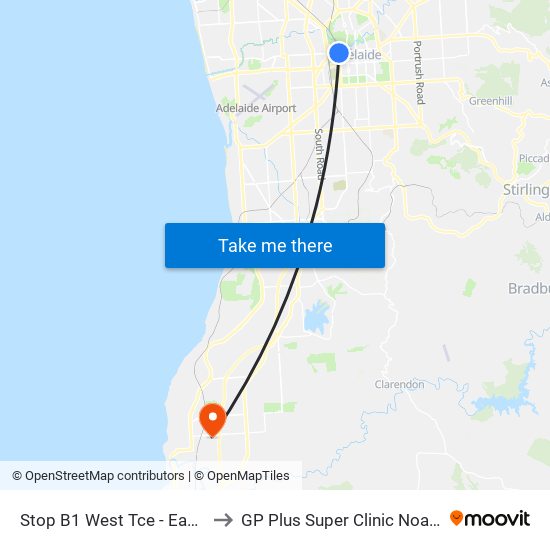 Stop B1 West Tce - East side to GP Plus Super Clinic Noarlunga map