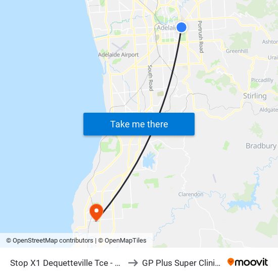 Stop X1 Dequetteville Tce - South West side to GP Plus Super Clinic Noarlunga map