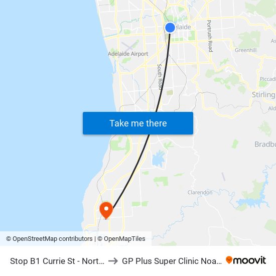 Stop B1 Currie St - North side to GP Plus Super Clinic Noarlunga map