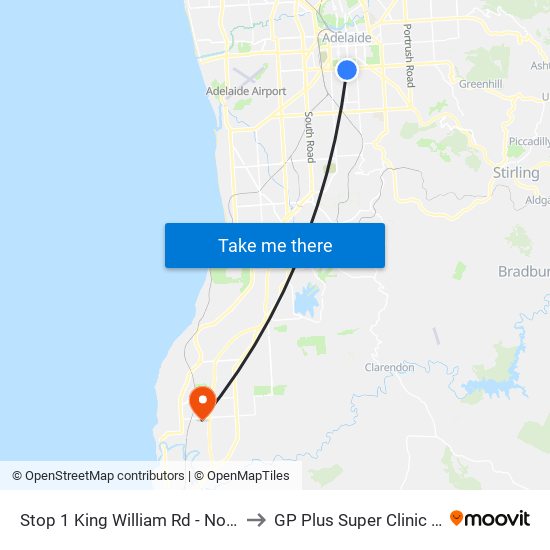 Stop 1 King William Rd - North West side to GP Plus Super Clinic Noarlunga map