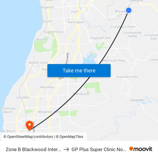 Zone B Blackwood Interchange to GP Plus Super Clinic Noarlunga map