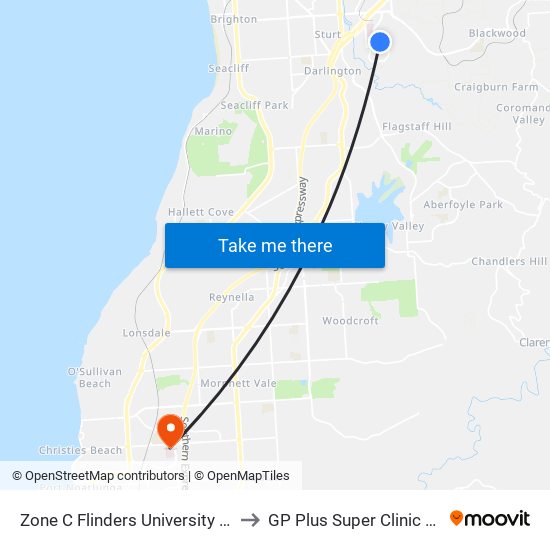 Zone C Flinders University Interchange to GP Plus Super Clinic Noarlunga map