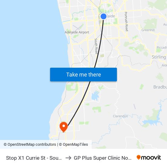 Stop X1 Currie St - South side to GP Plus Super Clinic Noarlunga map