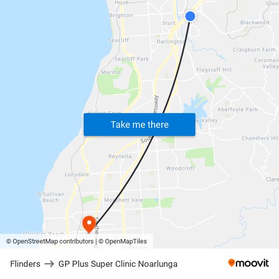Flinders to GP Plus Super Clinic Noarlunga map
