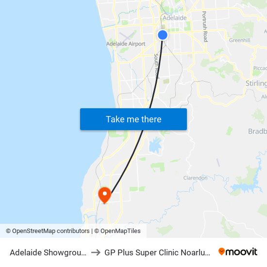 Adelaide Showground to GP Plus Super Clinic Noarlunga map