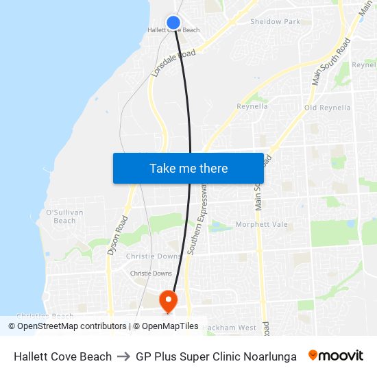 Hallett Cove Beach to GP Plus Super Clinic Noarlunga map