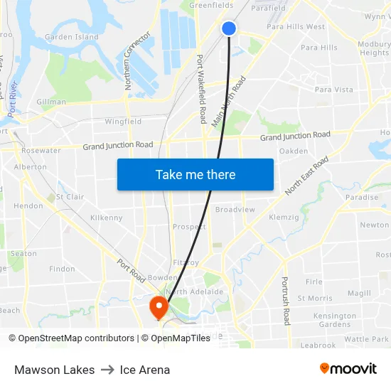 Mawson Lakes to Ice Arena map