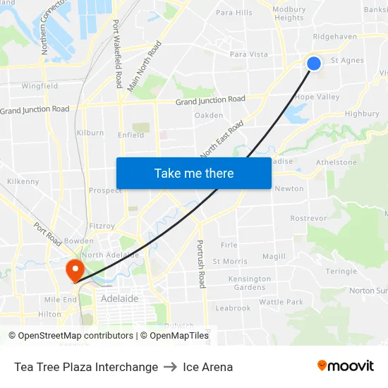 Tea Tree Plaza Interchange to Ice Arena map
